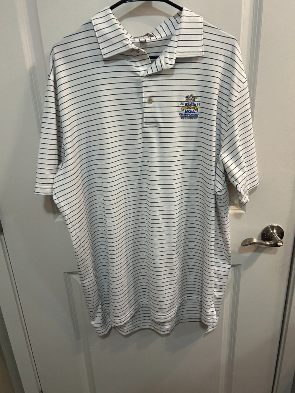 Peter Millar XL Polo 2018 PGA Championship Bellerive White Blue Stripe Golf